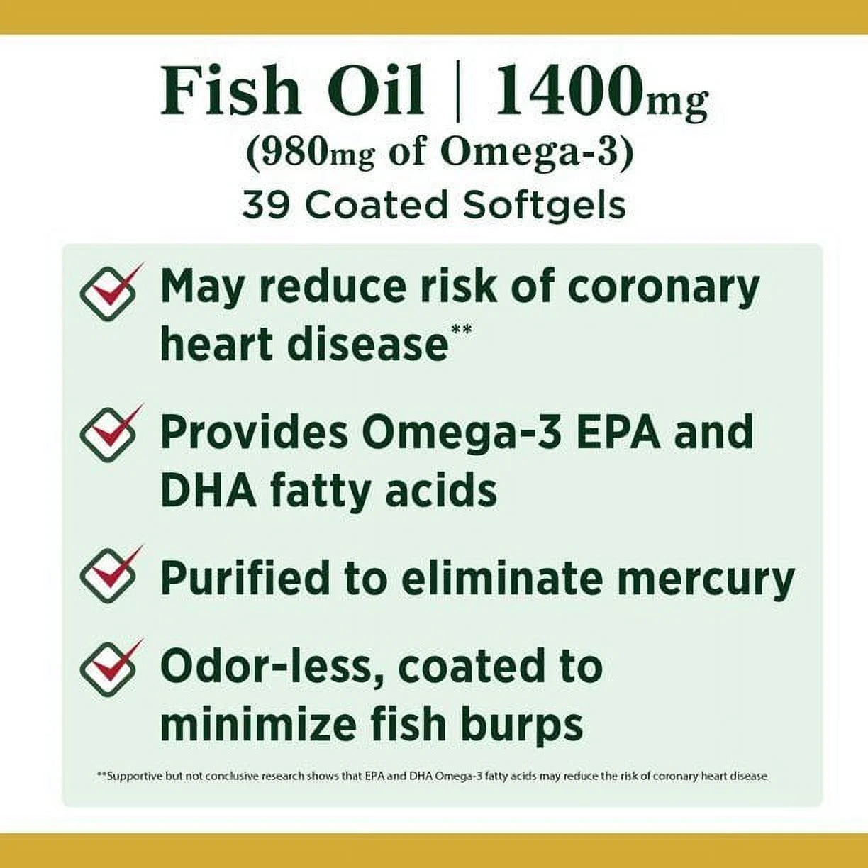 Fish Oil with Omega-3 Coated Softgels; 1400 mg; 39 Count R1054