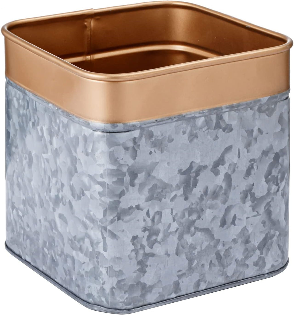 7 Inch Galvanized Metal Square Planter Pot with Rim B34845