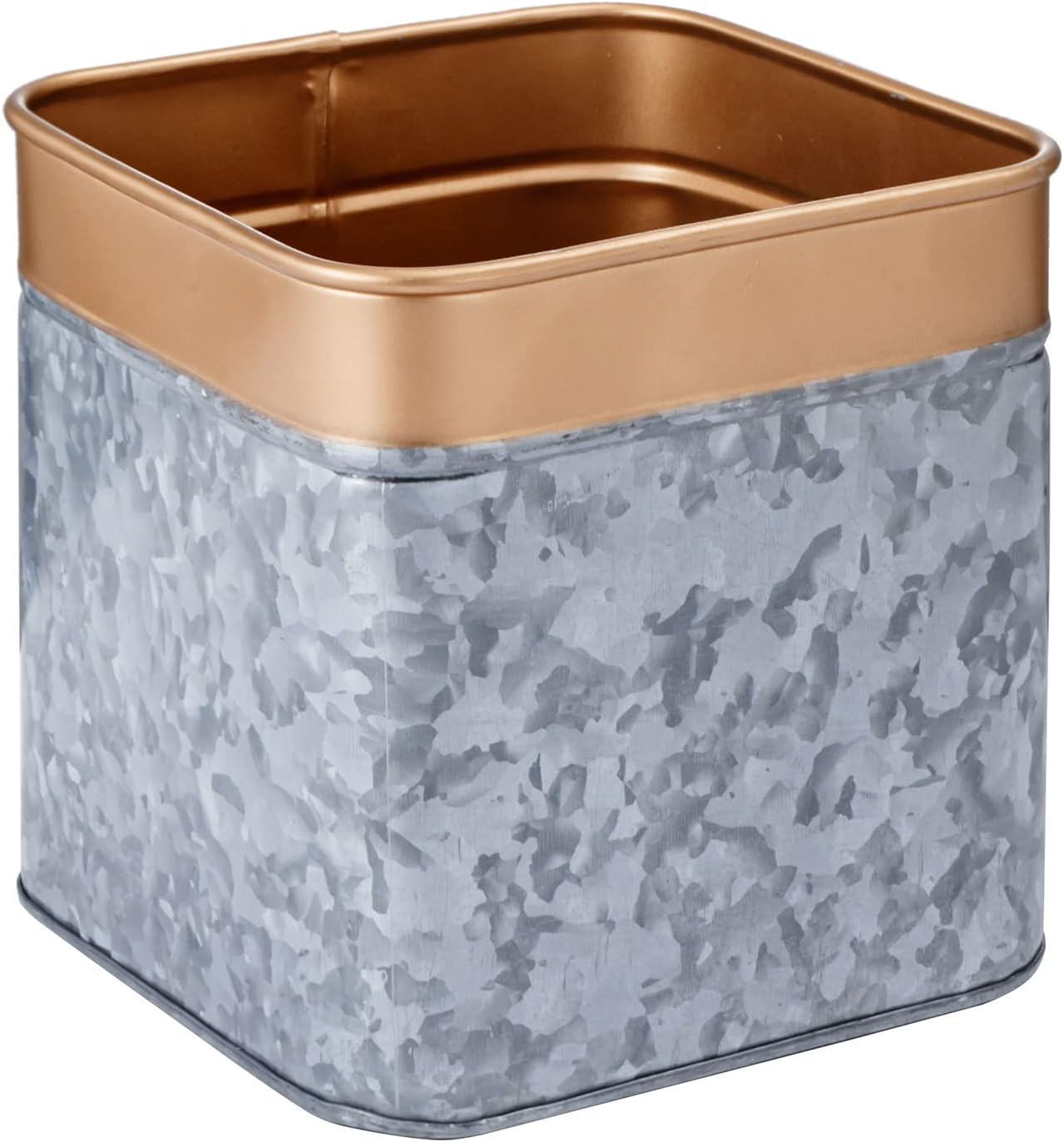 7 Inch Galvanized Metal Square Planter Pot with Rim B34845