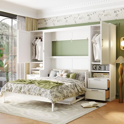 Gray Queen Size Murphy Bed with Storage Drawer X396