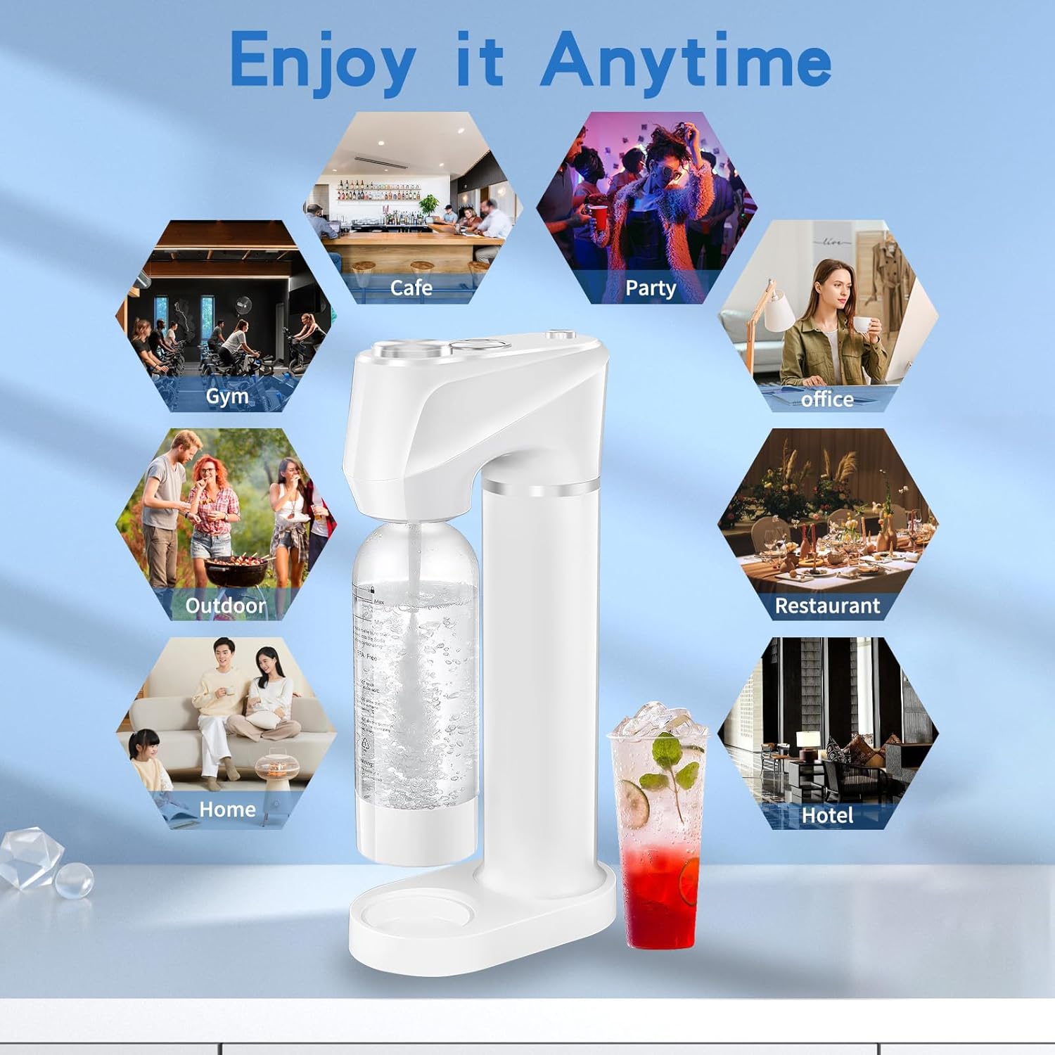 White Soda Maker with 1L BPA Free PET Bottle Q459