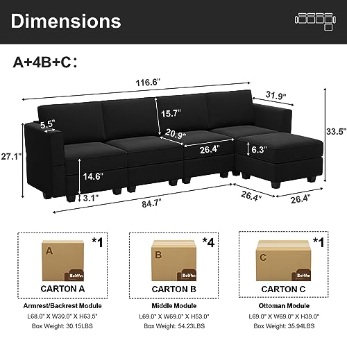 Modular U Shaped Sectional Sofa with Storage Seat Reversible Chaise Ottoman Velvet Fabric Z400270