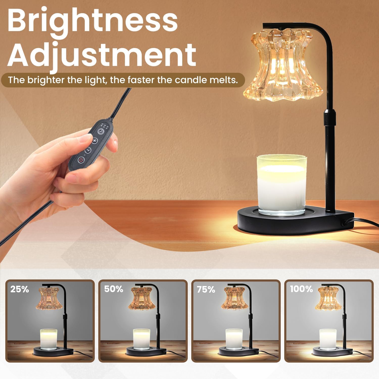Candle Warmer Lamp with Dimmer and Timer, Adjustable Height, 2 Bulbs, Black G8979