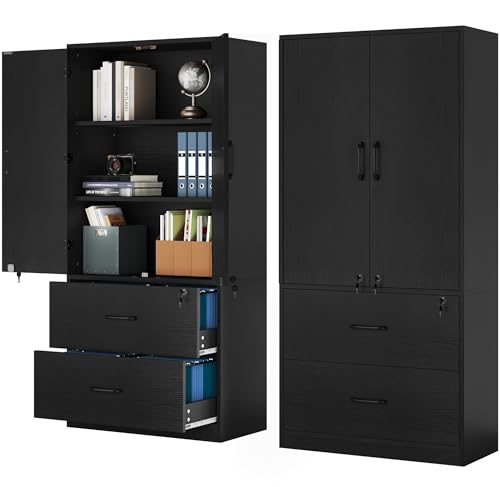 Black Wood File Cabinets with Doors and Adjustable Shelves R425