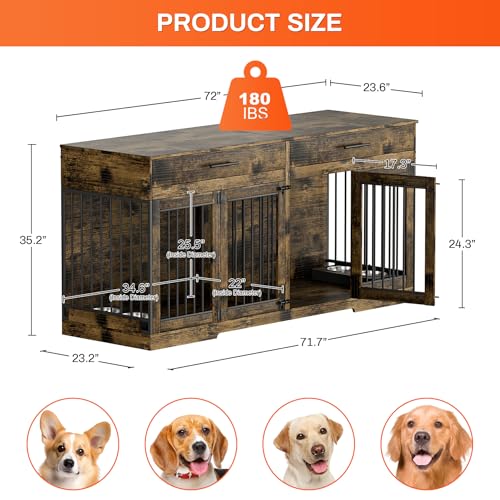 Grey Wooden Dog Crate with 2 Storage Drawers and Removable Divider C118877