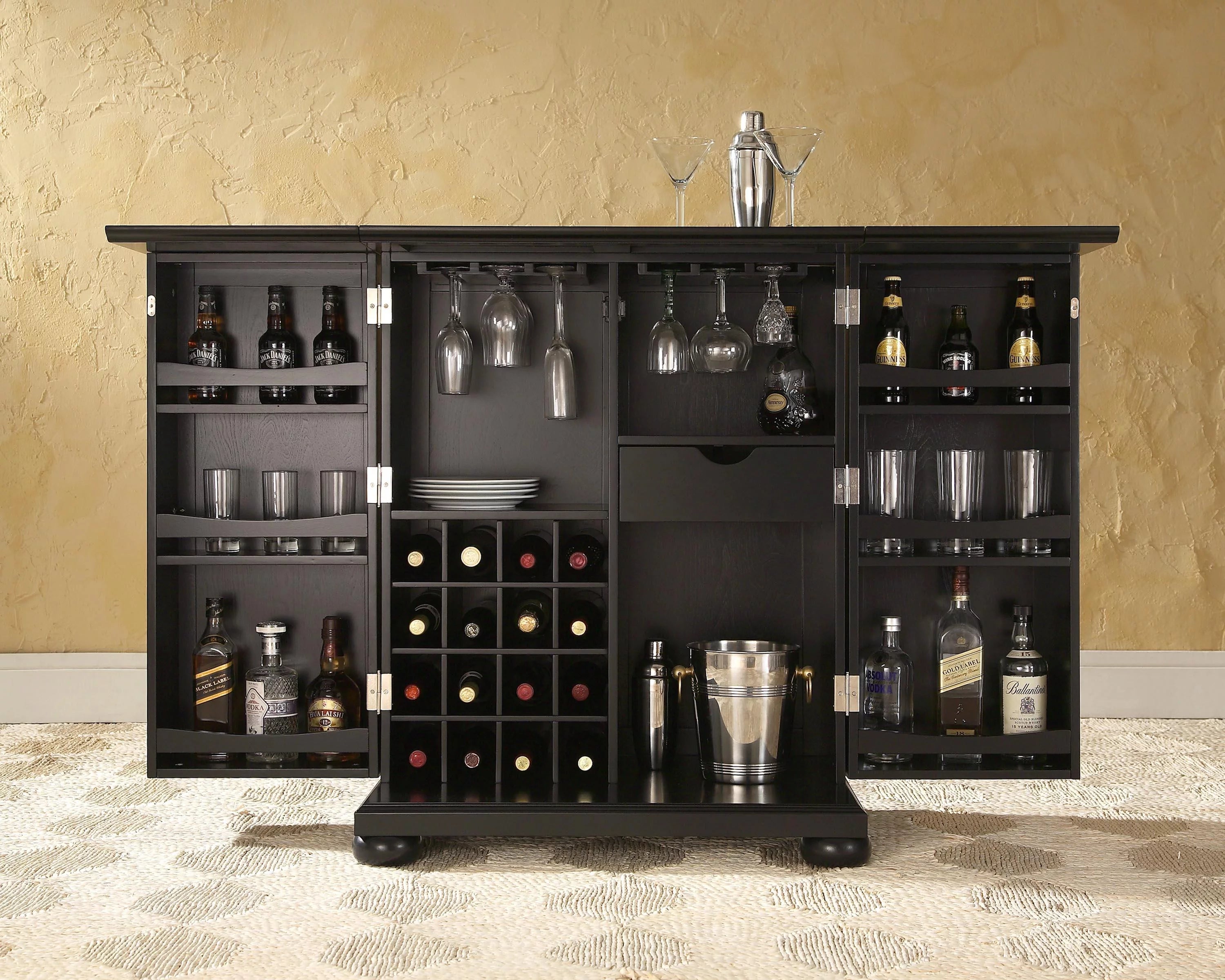 Black Wood Expandable Bar Cabinet X8831