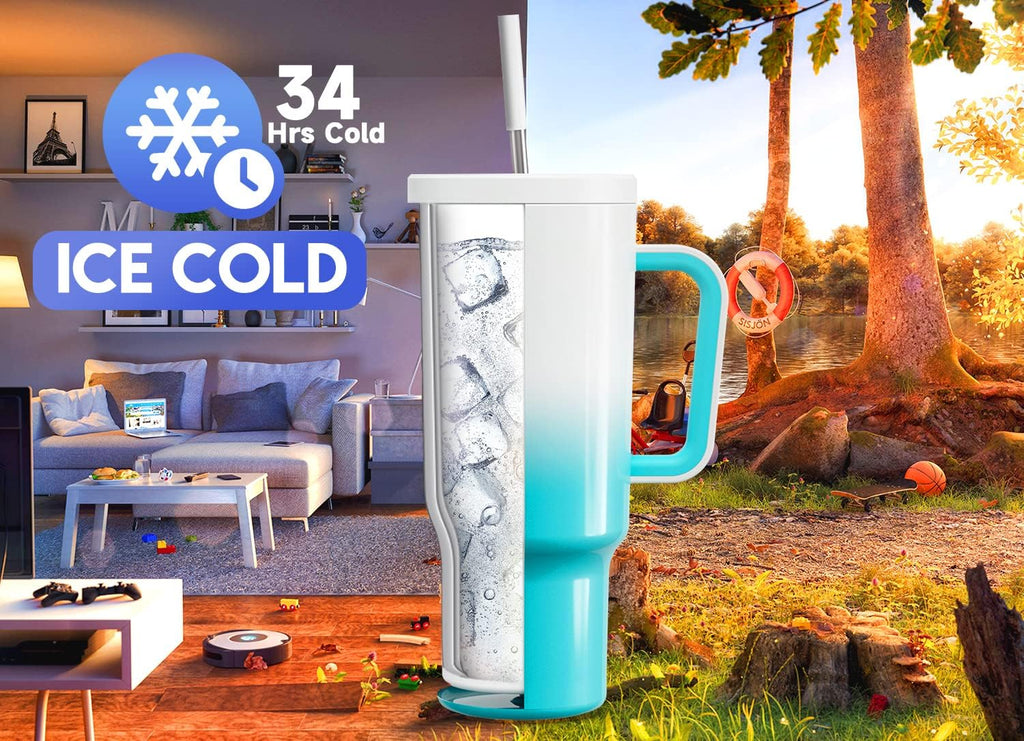 40oz Tumbler with Handle, 2 Pack, Insulated Stainless Steel Travel Mug O4496
