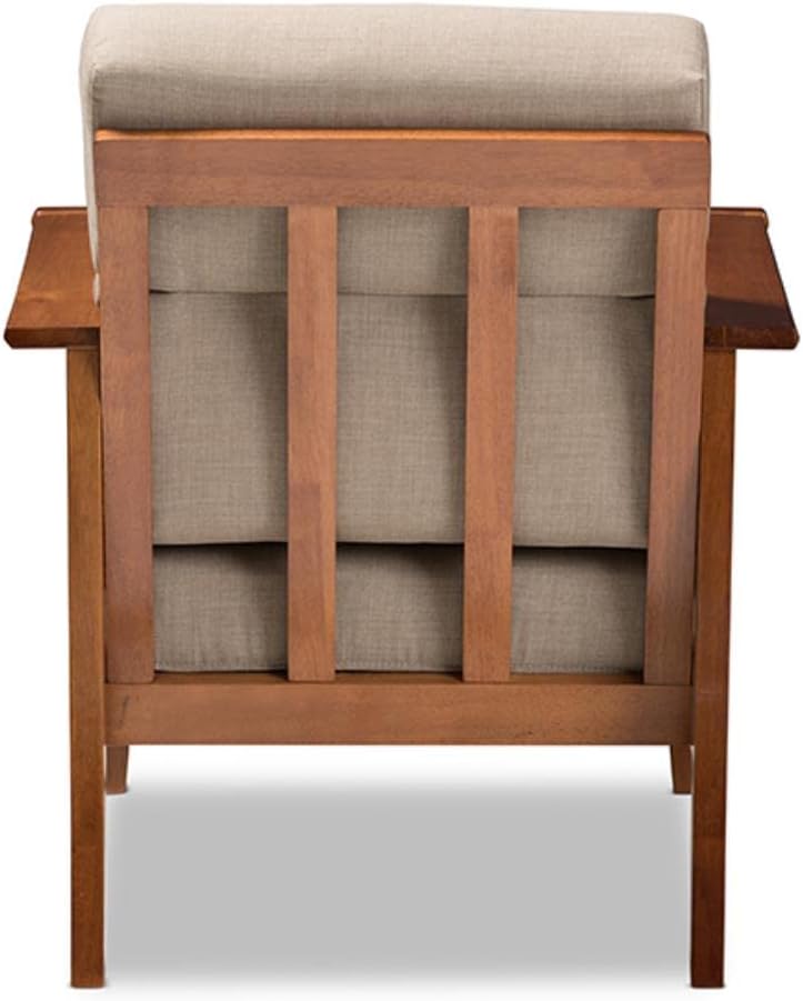 Cherry Finished Brown Wood and Dark Beige Fabric High Back 1-Seater Lounge Chair W56091