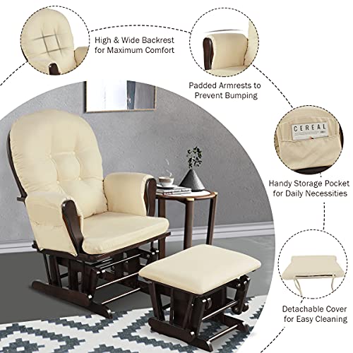 Beige Wood Glider and Ottoman Set F8961