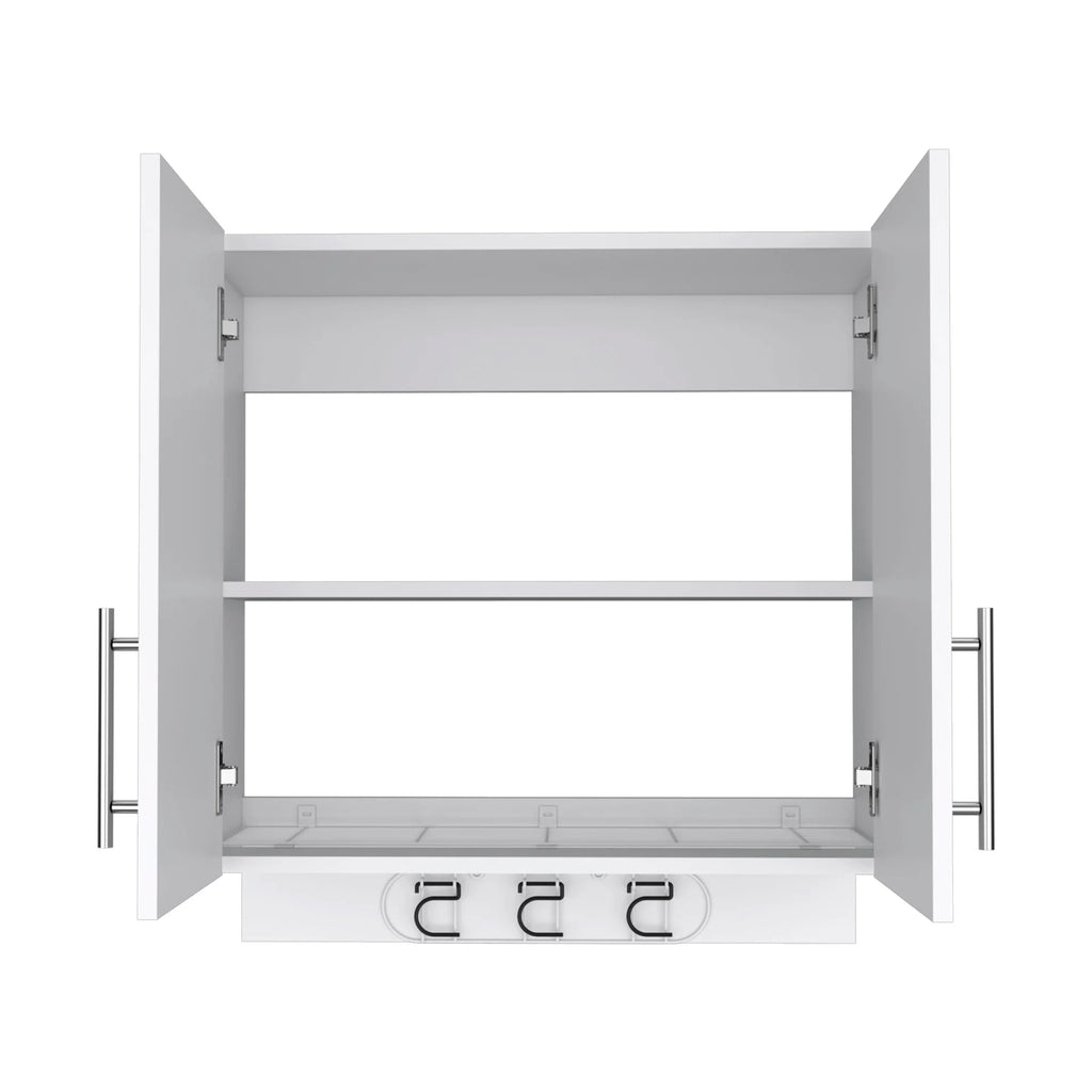 White Wall Mounted Cabinet with Broom Hangers K567
