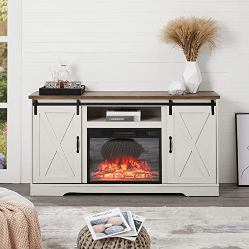 Fireplace TV Stand with Sliding Barn Door C55571