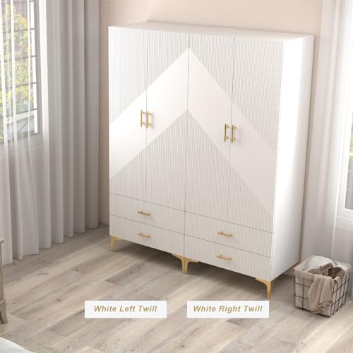 White 2 Door Freestanding Wardrobe with Two Drawers & Hanging Rod S630702