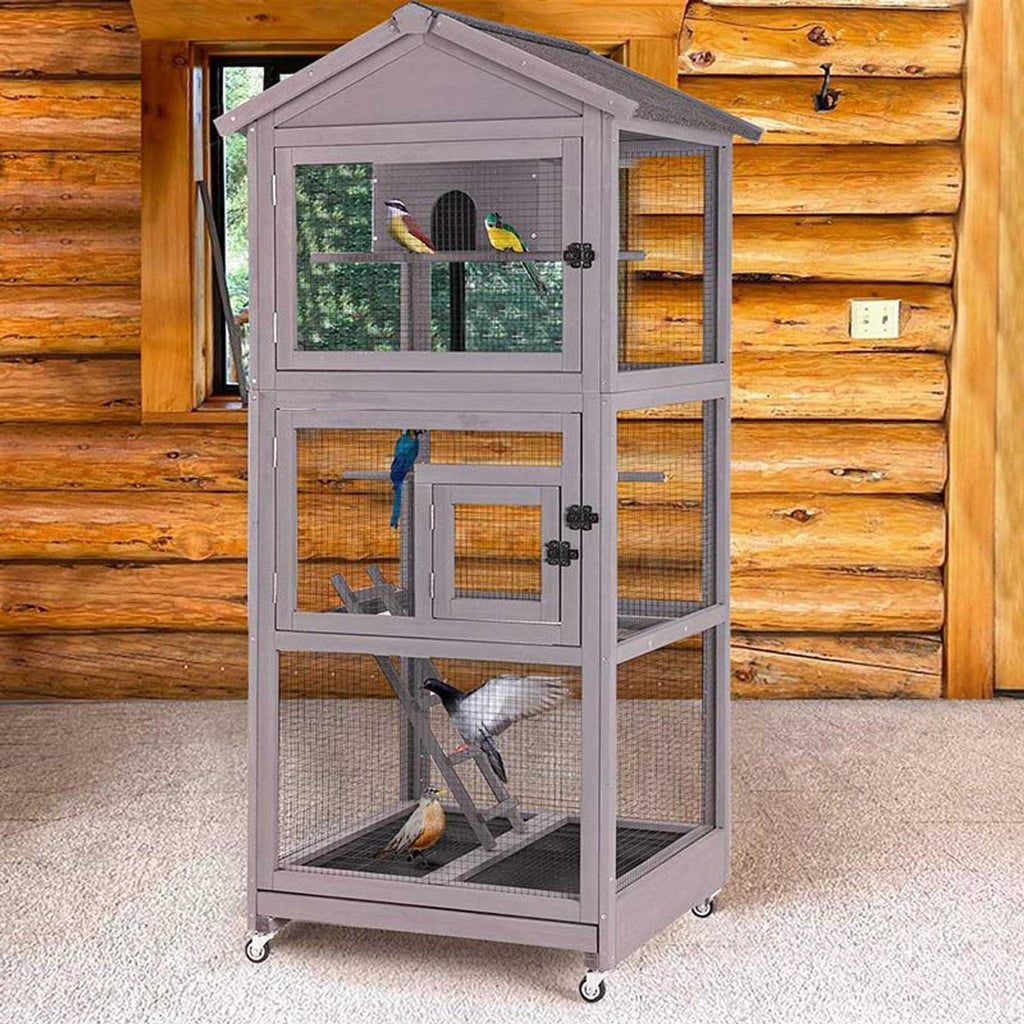 Wooden Large Bird Cage on Wheels O823481