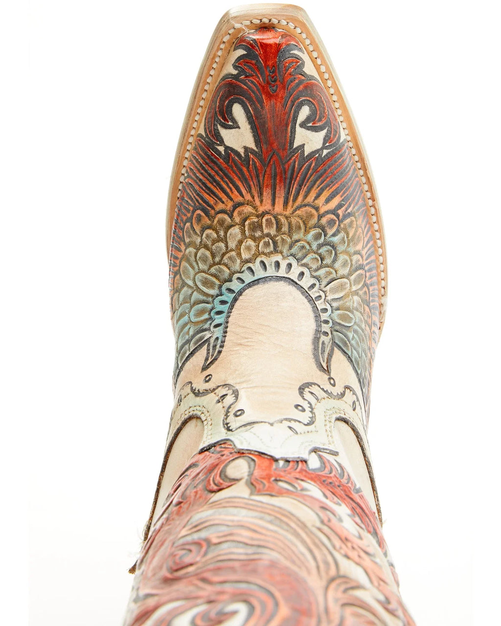 White Hand Tooled And Painted Tall Western Boot Snip Toe U495523