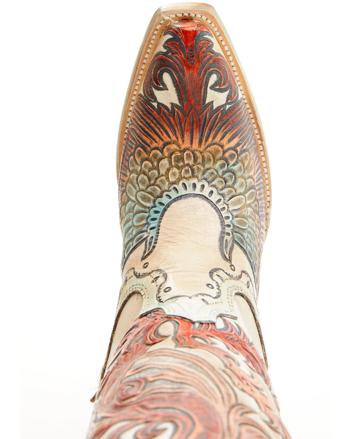 White Hand Tooled And Painted Tall Western Boot Snip Toe U495523