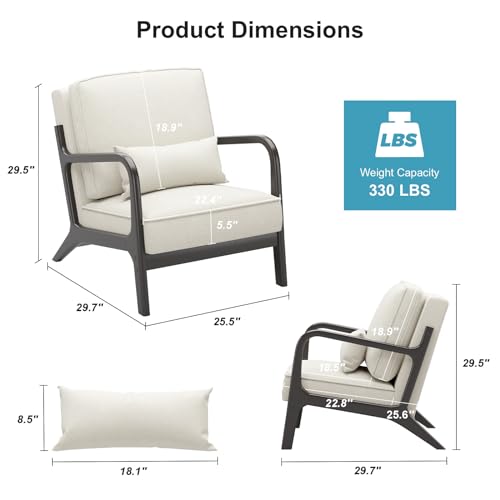 Light Grey Linen Upholstered Arm Chair with Cushion Solid Wood D675