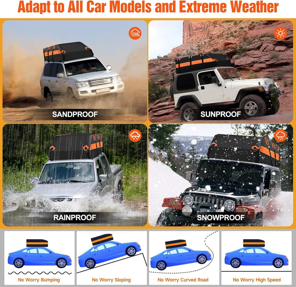 21 Cubic Feet 100% Waterproof 900D PVC Soft Car Roof Bag with Anti-Slip Mat and Storage Bag W213426