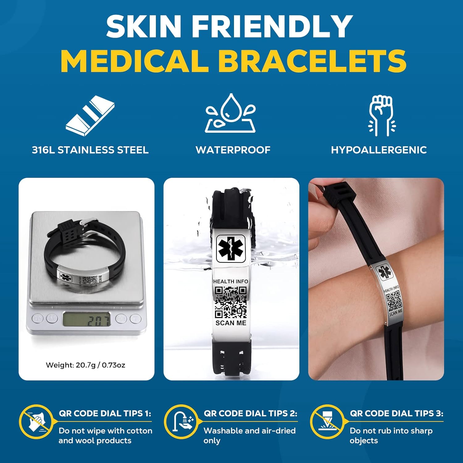 Silicone Waterproof Medical Alert ID Bracelet Y343068
