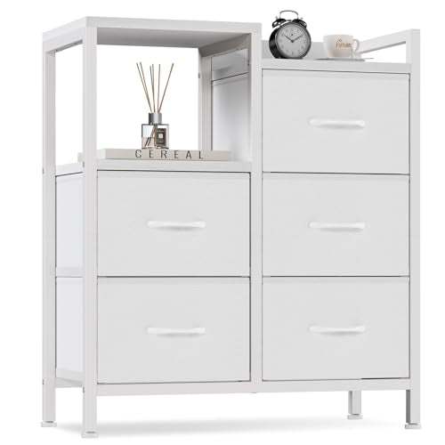5 Drawer Black Fabric Dresser with Metal Frame I253295