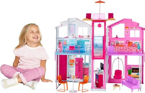 3-Story Townhouse Doll House Playset with 4 Rooms & Rooftop Lounge L909500