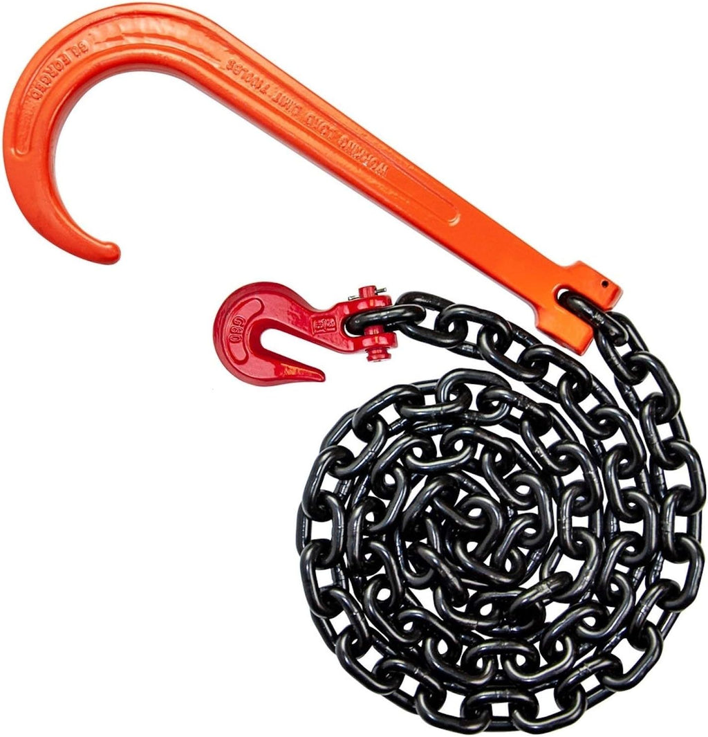 Grade 80 Alloy Tow Chain with Forged Long J Hook - 3/8 Inch x 6 Foot - 7,100 Pound Safe Working Load X30714