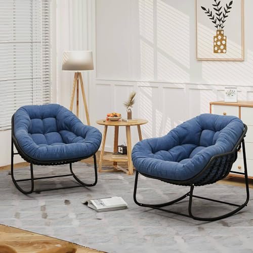 Beige Oversized Wicker Rocking Chair with Cushion N895302