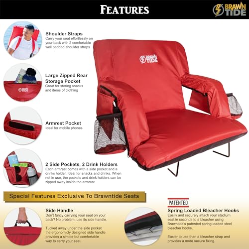 Stadium Seat with Back Support, Thick Padding, 2 Steel Bleacher Hooks, 4 Pockets, 2 Cup Holders Z83437