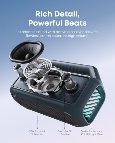 80W Portable Bluetooth Speaker with Subwoofer, IPX7 Waterproof X907778