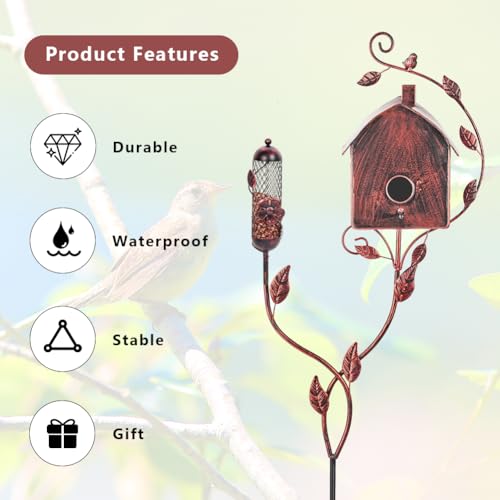 Metal Bird House with Pole S810510