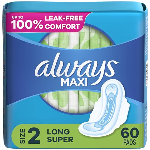 Size 2 Long Super Absorbency Unscented Maxi Pads with Wings, 60 Count X7778