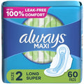 Size 2 Long Super Absorbency Unscented Maxi Pads with Wings, 60 Count X7778