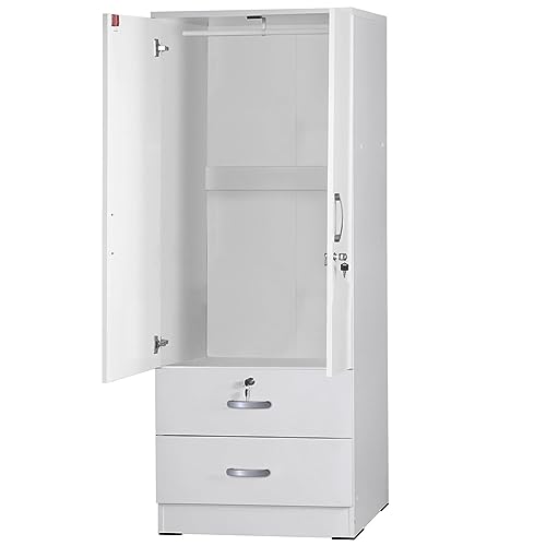 White 2-Door Wardrobe Armoire with 2-Drawers O765689
