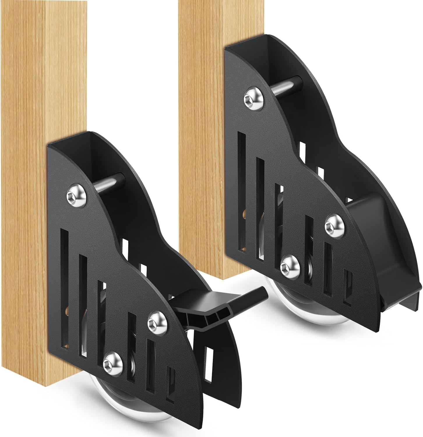 2 Pcs Sliding Library Ladder Floor Roller with Brake Black Z875074