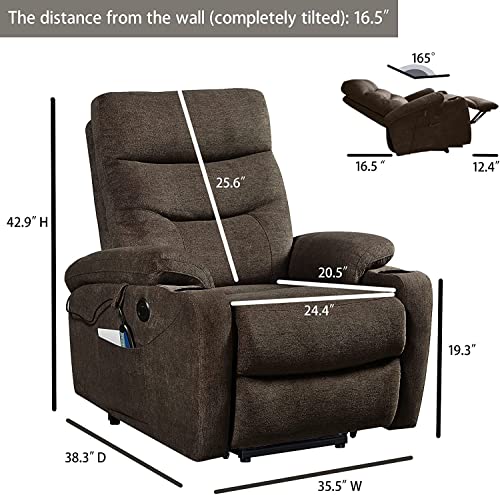 Brown Fabric Power Lift Recliner Chair with Cup Holders S361731