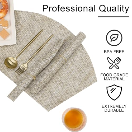 Round Table Placemats Set of 4 Non Slip Heat Resistant Woven Vinyl Metallic Golden Table Mats V24586