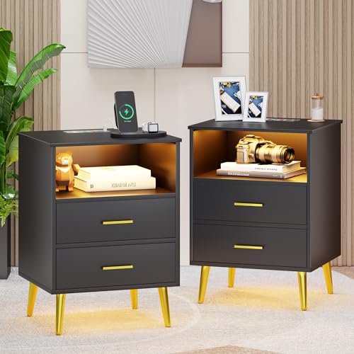 Grey Wood Nightstand Set of 2 with 2 Drawers G18428