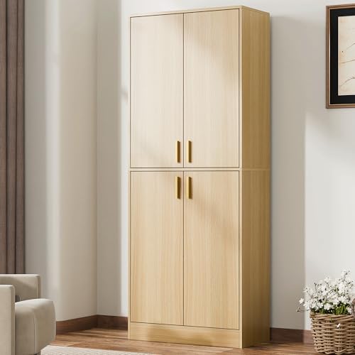 Gray 71" Tall Wood Storage Cabinet with Doors and Shelves D7505