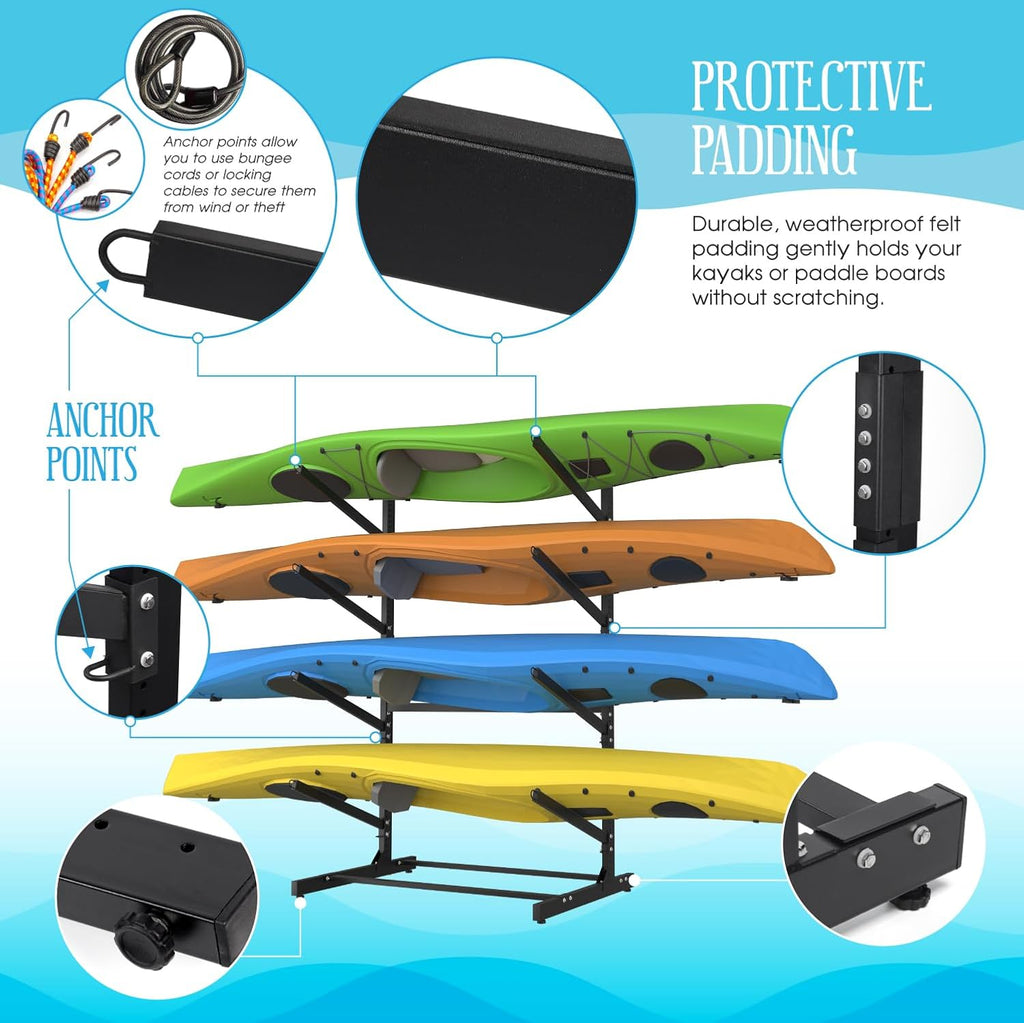 Adjustable Kayak Storage Rack, Freestanding Sup Storage Stand, Heavy Duty Paddleboard Bracket (4 Levels) N683