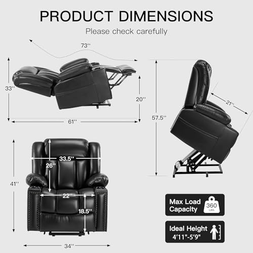 Black Leather Power Lift Recliner with Heat and Massage K149