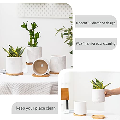 4 Inch White Ceramic Plant Pots with Saucers, Set of 4 V8876
