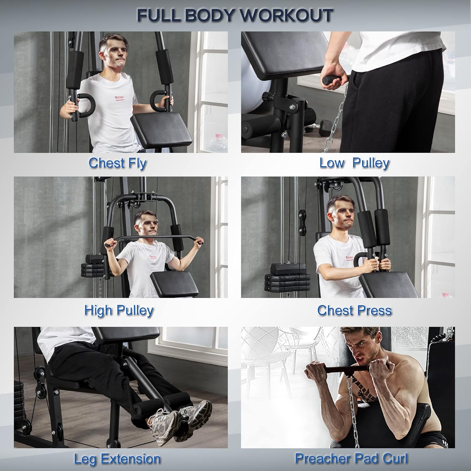Multifunction Workout Station with 100Lbs Weight Stack Y8215