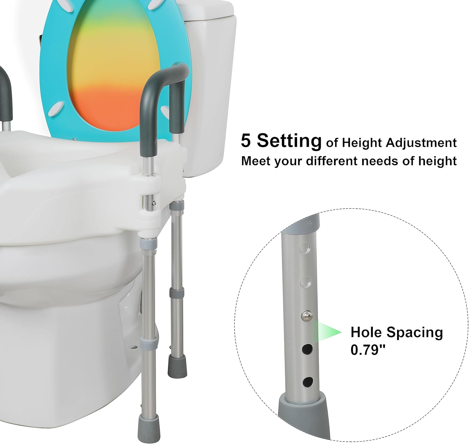 Raised Toilet Seat with Handle, Height Adjustable Legs S70587