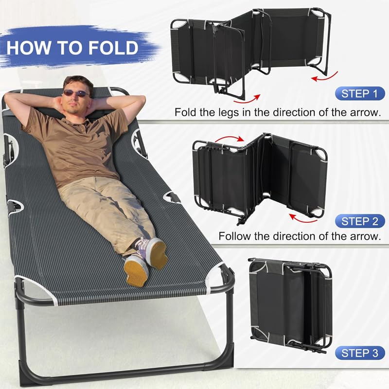 Gray Folding Camping Cot with Mattress W214