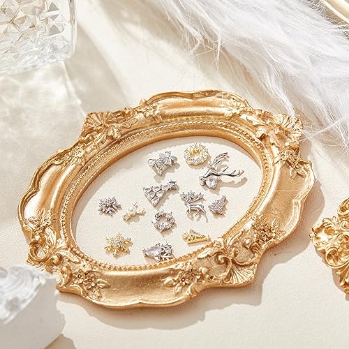 24 Pcs Christmas Nail Charms Rhinestones Snowflake Deer Wreaths Tree Bell Nail Gems 3D Gold Silver Art Jewels Metal Diamonds X573104