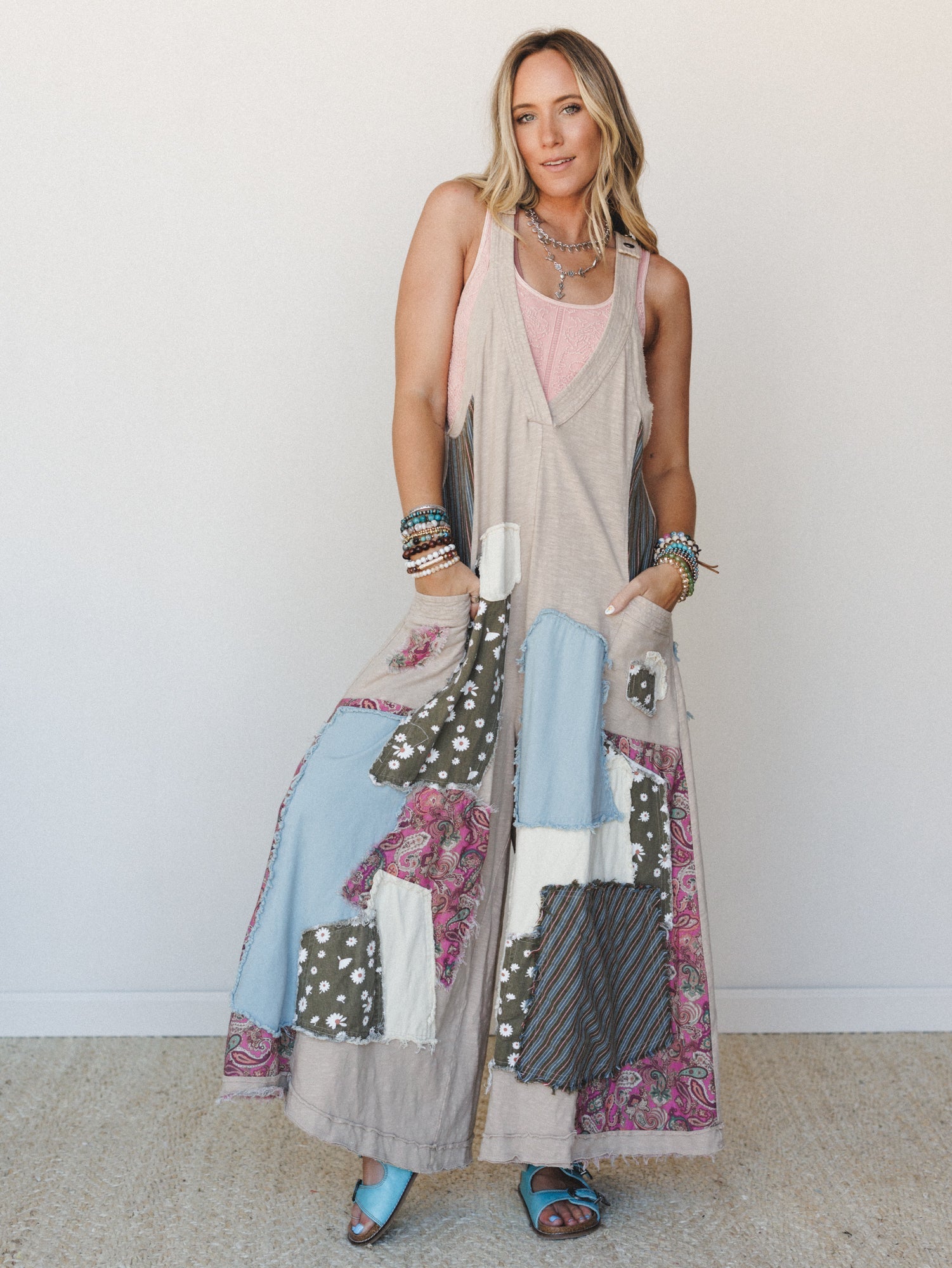 Garden Drift Wide Leg Jumpsuit - Light Taupe