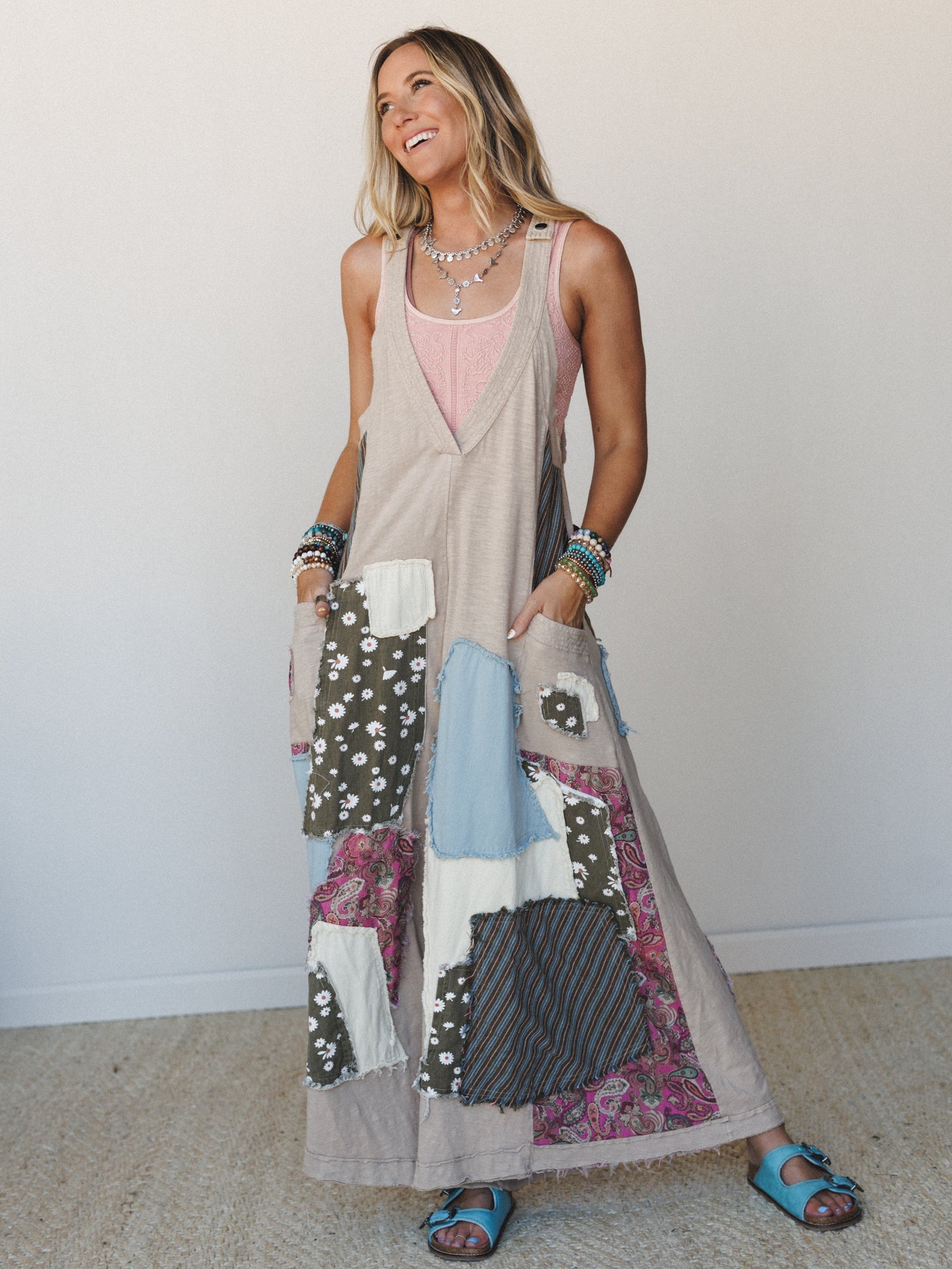 Garden Drift Wide Leg Jumpsuit - Light Taupe