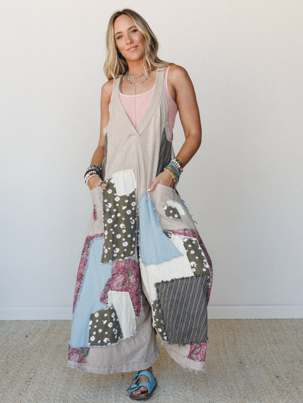 Garden Drift Wide Leg Jumpsuit - Light Taupe