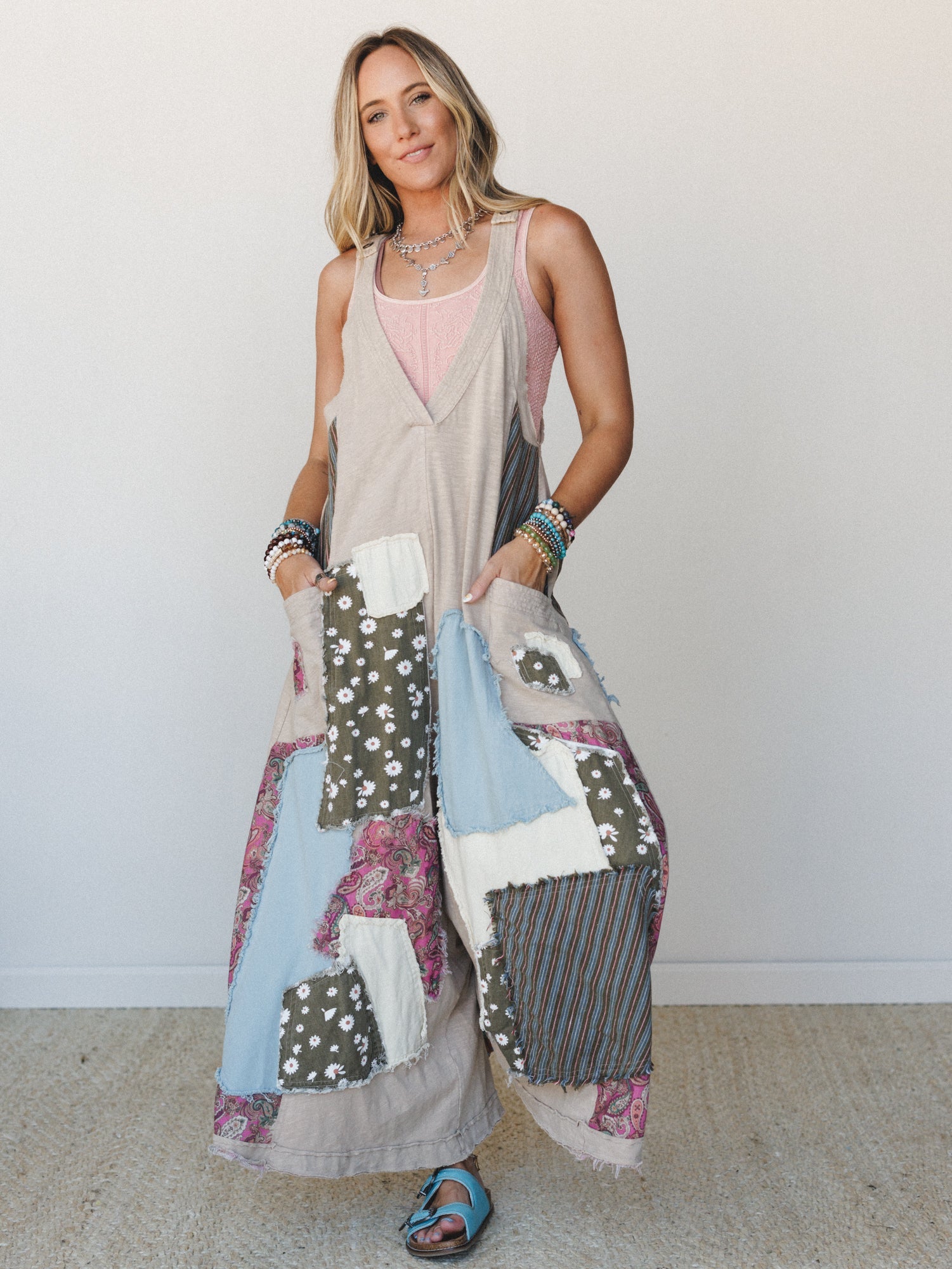 Garden Drift Wide Leg Jumpsuit - Light Taupe