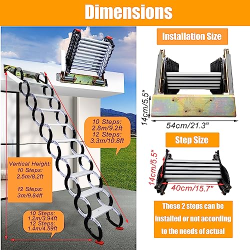 9.8 ft Wall Mounted Telescopic Folding Attic Ladder with Adjustable Height O3163