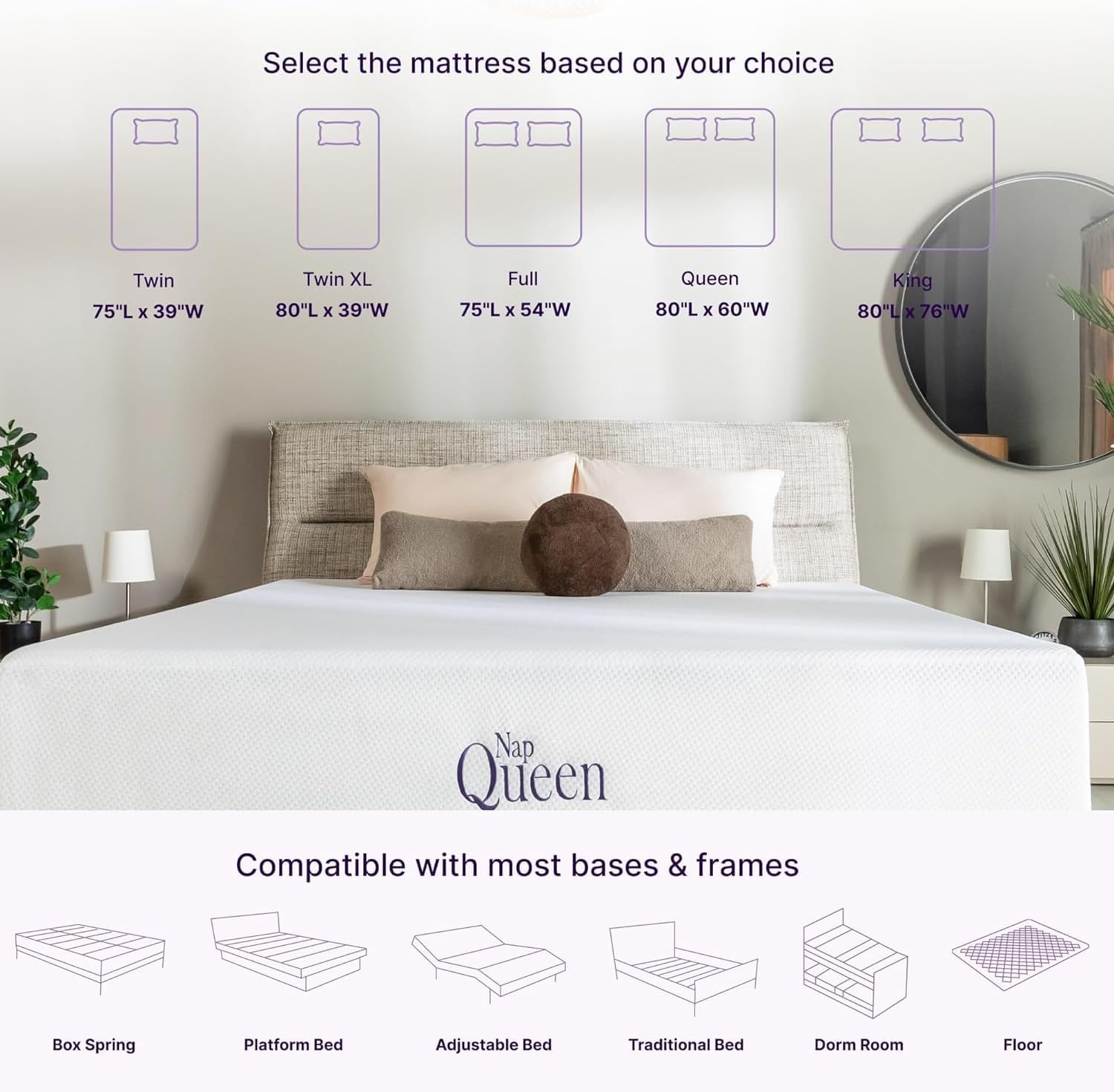 8 Inch Queen Size Bamboo Charcoal Memory Foam Mattress with Metal Platform Y54560